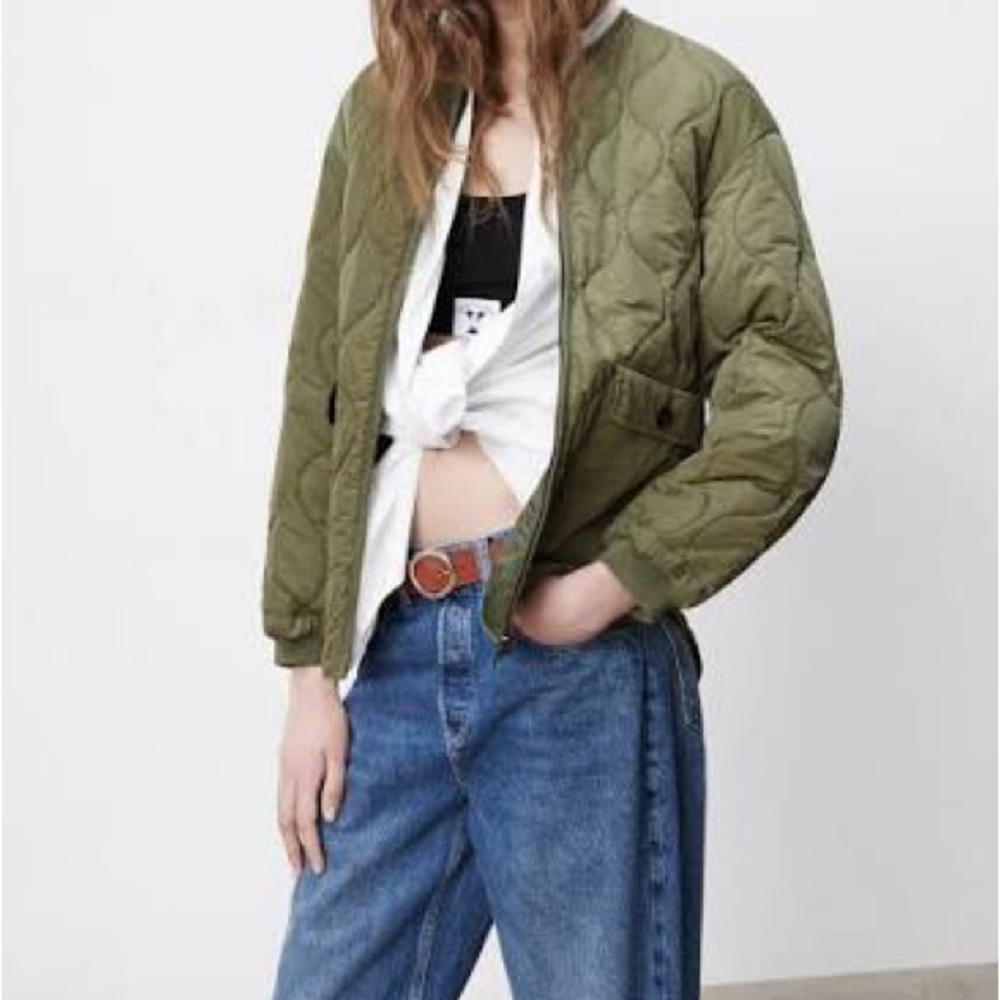 Zara Reversible Quilted Olive Green Women's Bomber Jacket